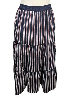 P.A.R.O.S.H. Red White & Blue Striped Tiered Maxi Skirt Cotton Size Small